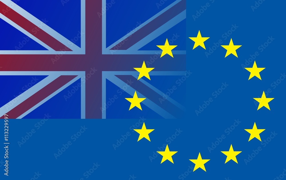 Brexit -
Die Flagge Großbritanniens (oben links) ragt in den Sternenring der Europaflagge.
Brexit -
Die Flagge Großbritanniens (oben links) ragt in den Sternenring der Europaflagge.