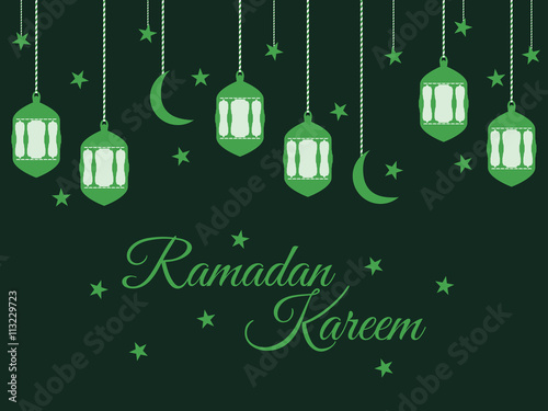 Ramadan Kareem, lantern and moon, muslim holiday lights on a light background. Vector.