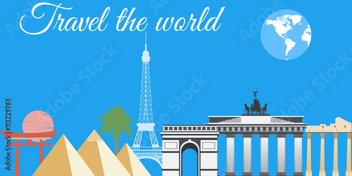 Travel the world, world landmarks, travel and tourism background. Around the world. 
