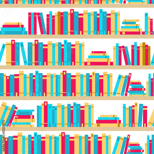 Seamless books, seamless pattern with books, library bookshelf, library, bookstore, books on a shelves in library, flat books, seamless pattern book shelf with books