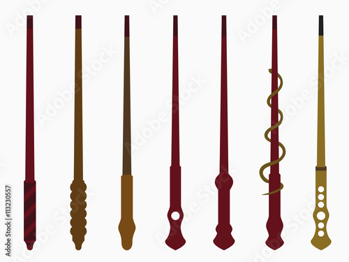 Magic wands. Magic and magical objects. Wizard tool. Isolated on white background. Vector illustration.