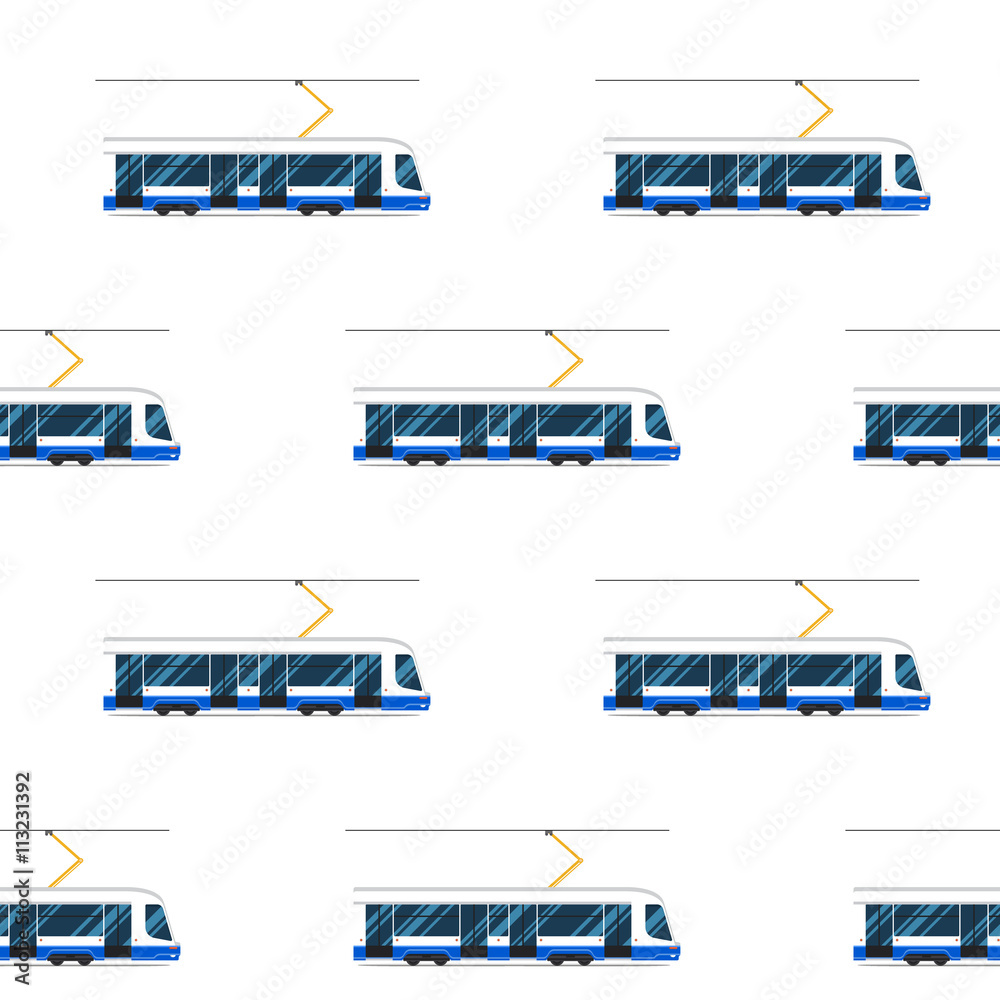 seamless pattern of blue modern tram.