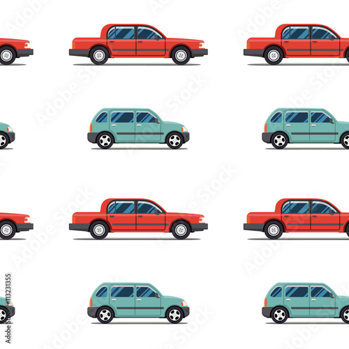 seamless pattern of red cars Limo sedans