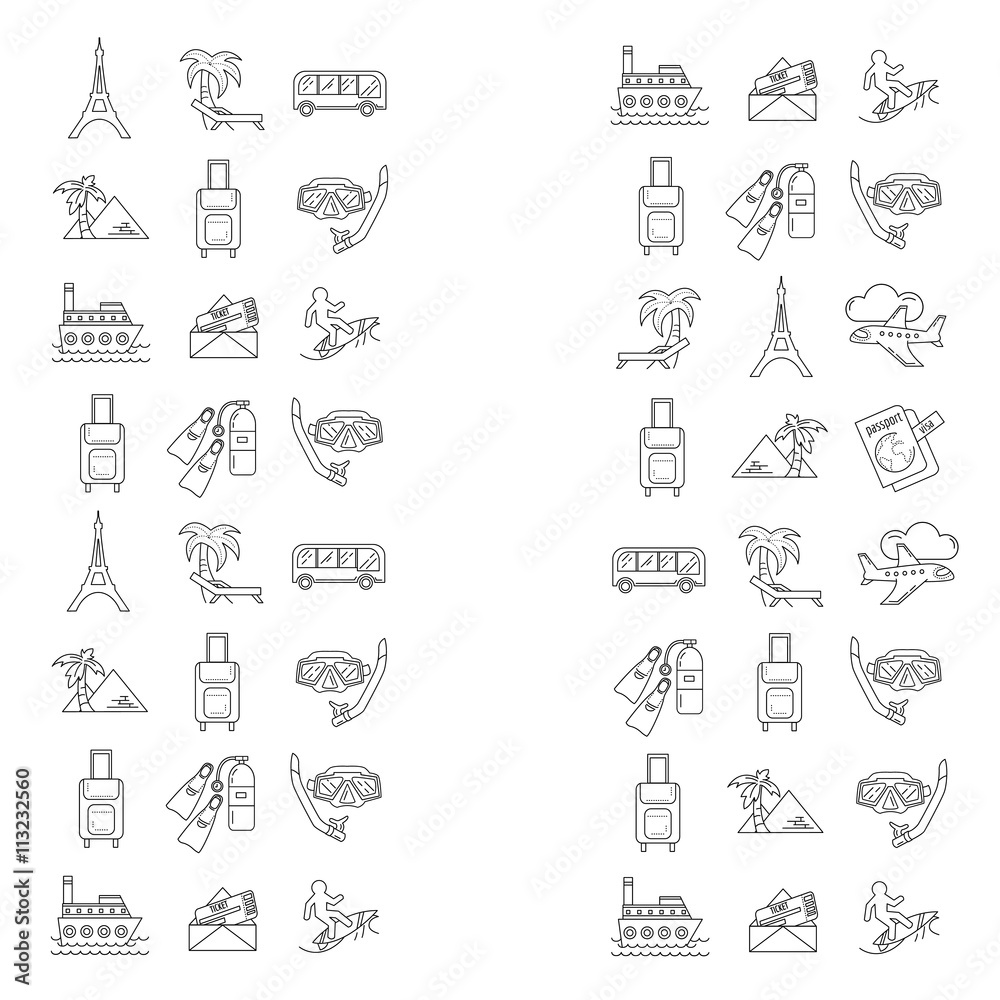 Vector set of travel icons Linear design