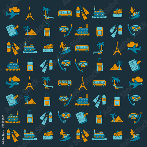 Vector set of travel icons Linear design