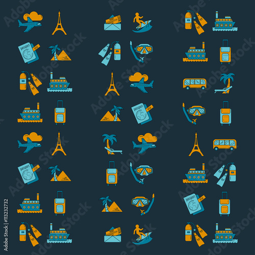 Vector set of travel icons Linear design