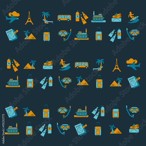 Vector set of travel icons Linear design