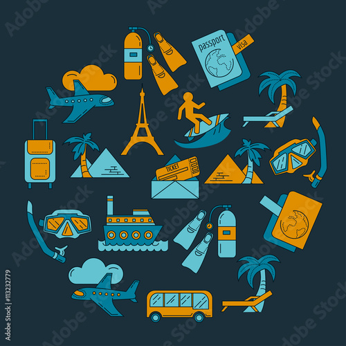 Vector set of travel icons Linear design