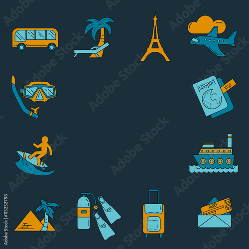 Vector set of travel icons Linear design