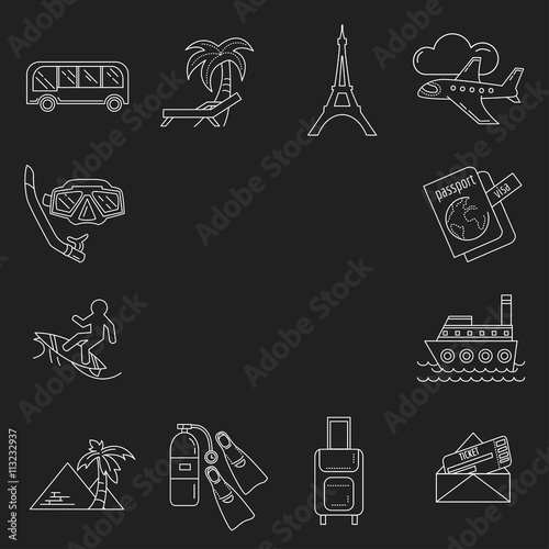 Vector set of travel icons Linear design
