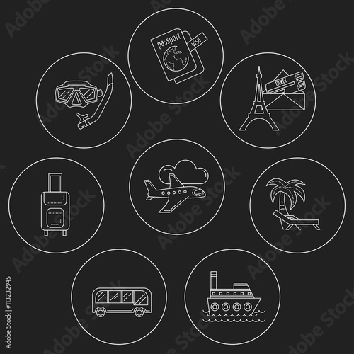 Vector set of travel icons Linear design