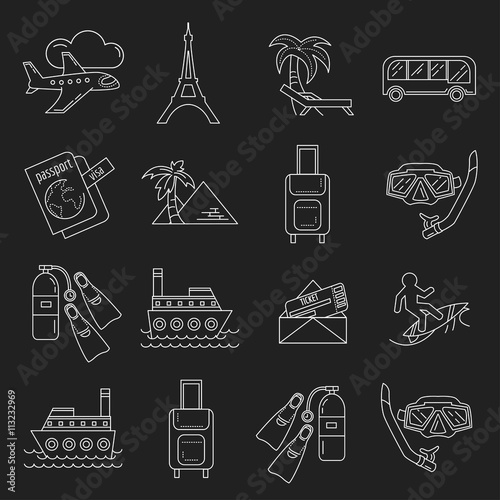 Vector set of travel icons Linear design