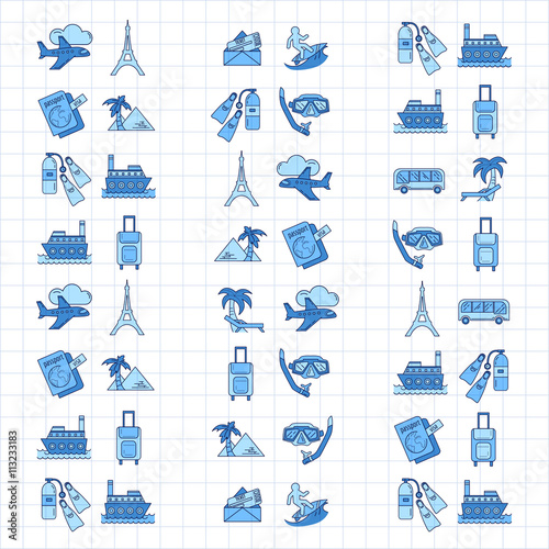 Vector set of travel icons Linear design
