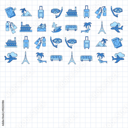 Vector set of travel icons Linear design
