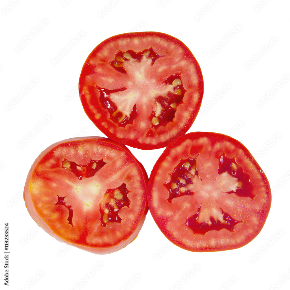 Tomato slice isolated on white background, top view Tomato slice isolated on white background, top view