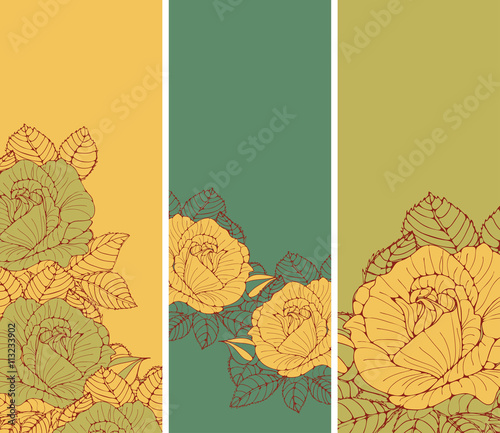 a set of romantic English style bookmarks with roses in honey and green shades