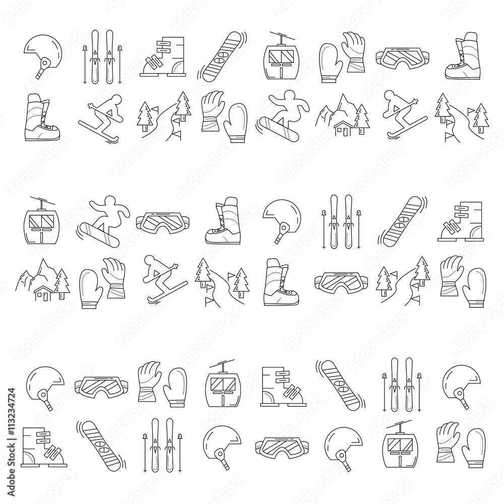 Vector set of snowboard and ski icons