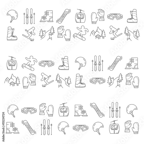 Vector set of snowboard and ski icons