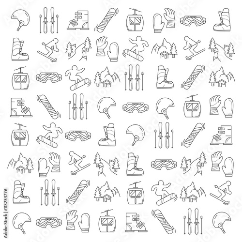 Vector set of snowboard and ski icons