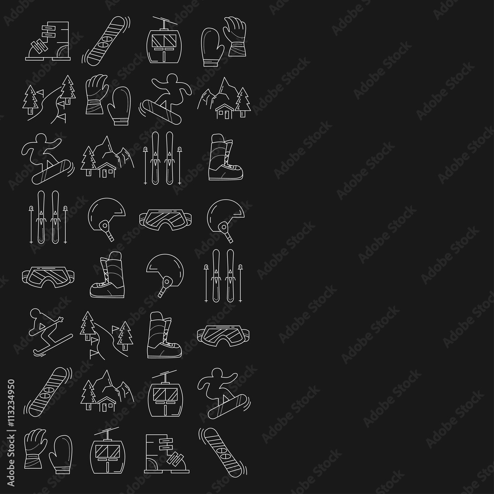 Vector set of snowboard and ski icons