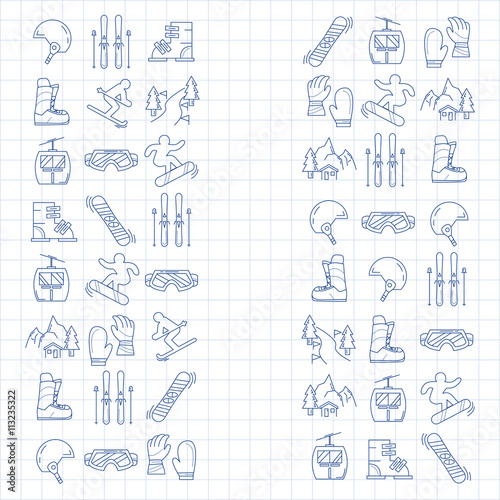 Vector set of snowboard and ski icons