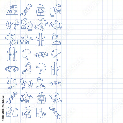 Vector set of snowboard and ski icons