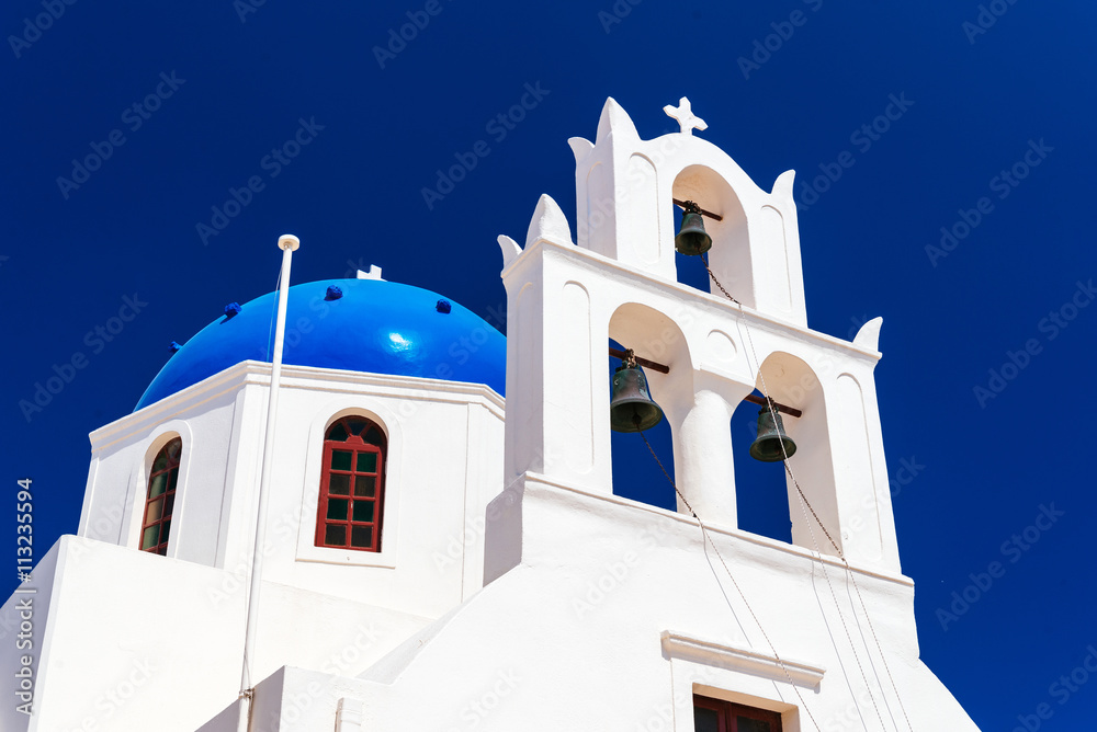 Beautiful blue dome Santorini church, Santorini, Cyclades, Greece