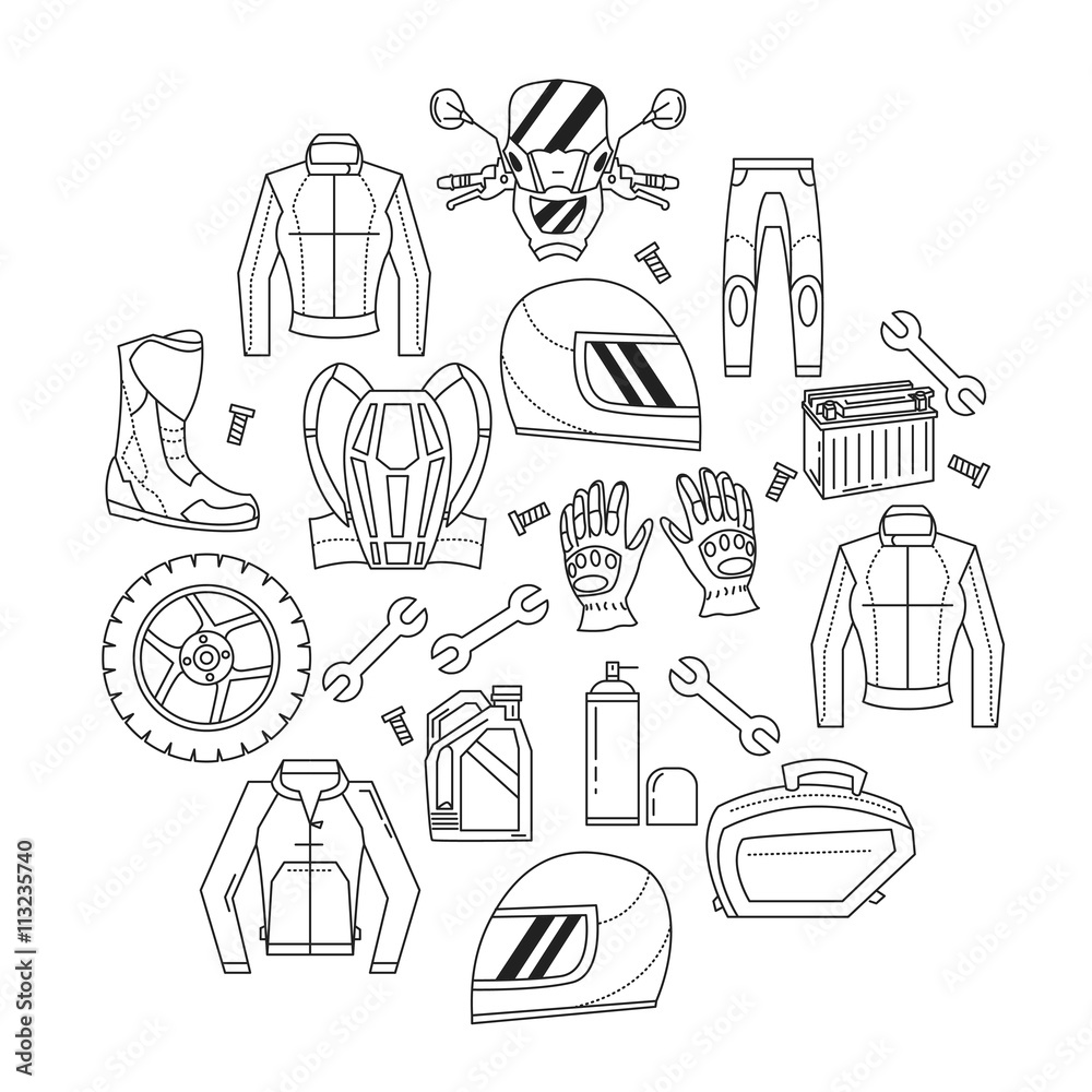 Vector set of linear motorcycle icons
