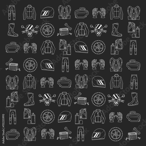 Vector set of linear motorcycle icons