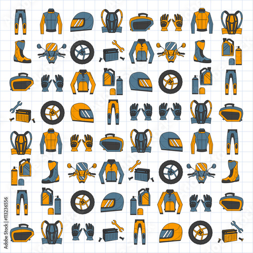 Vector set of linear motorcycle icons