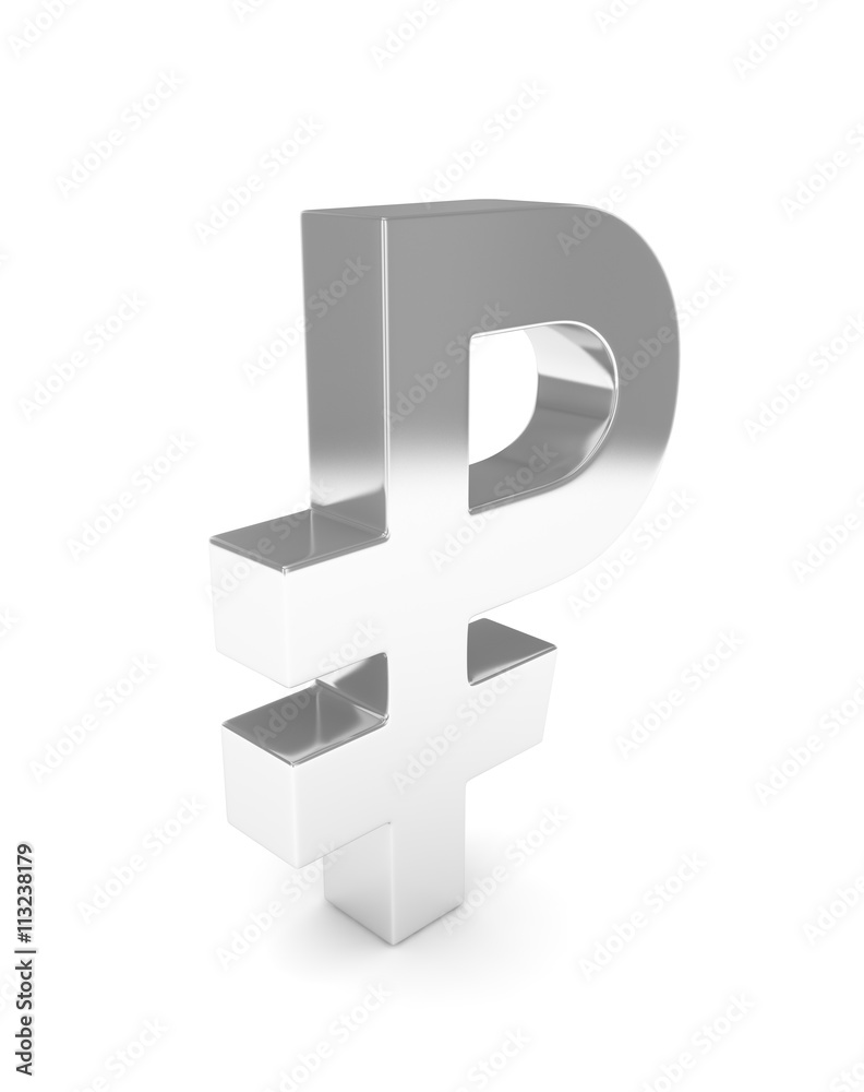 Isolated silver ruble sign on white background. Russian currency. Concept of investment, russian market, savings. Power, luxury and wealth. Russia, Belarus. 3D rendering. Isolated silver ruble sign on white background. Russian currency. Concept of investment, russian market, savings. Power, luxury and wealth. Russia, Belarus. 3D rendering.