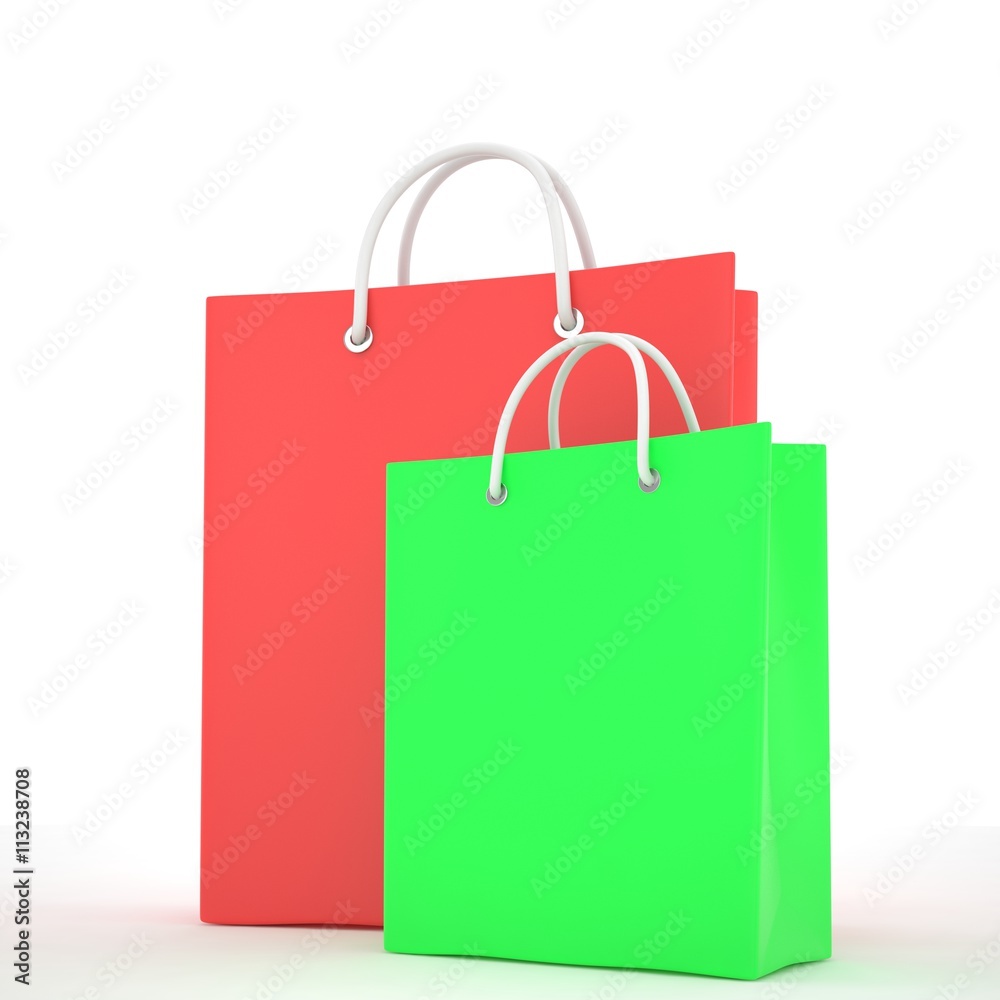 Paper Shopping Bags isolated on white background. 3d rendering. Paper Shopping Bags isolated on white background. 3d rendering.