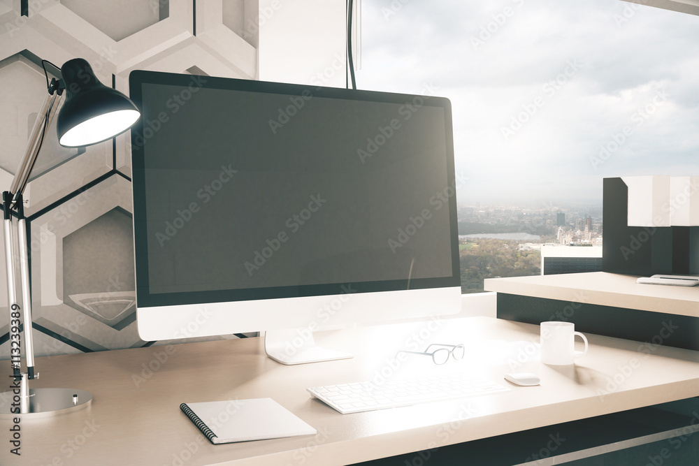 Designer workplace with computer monitor Designer workplace with computer monitor
