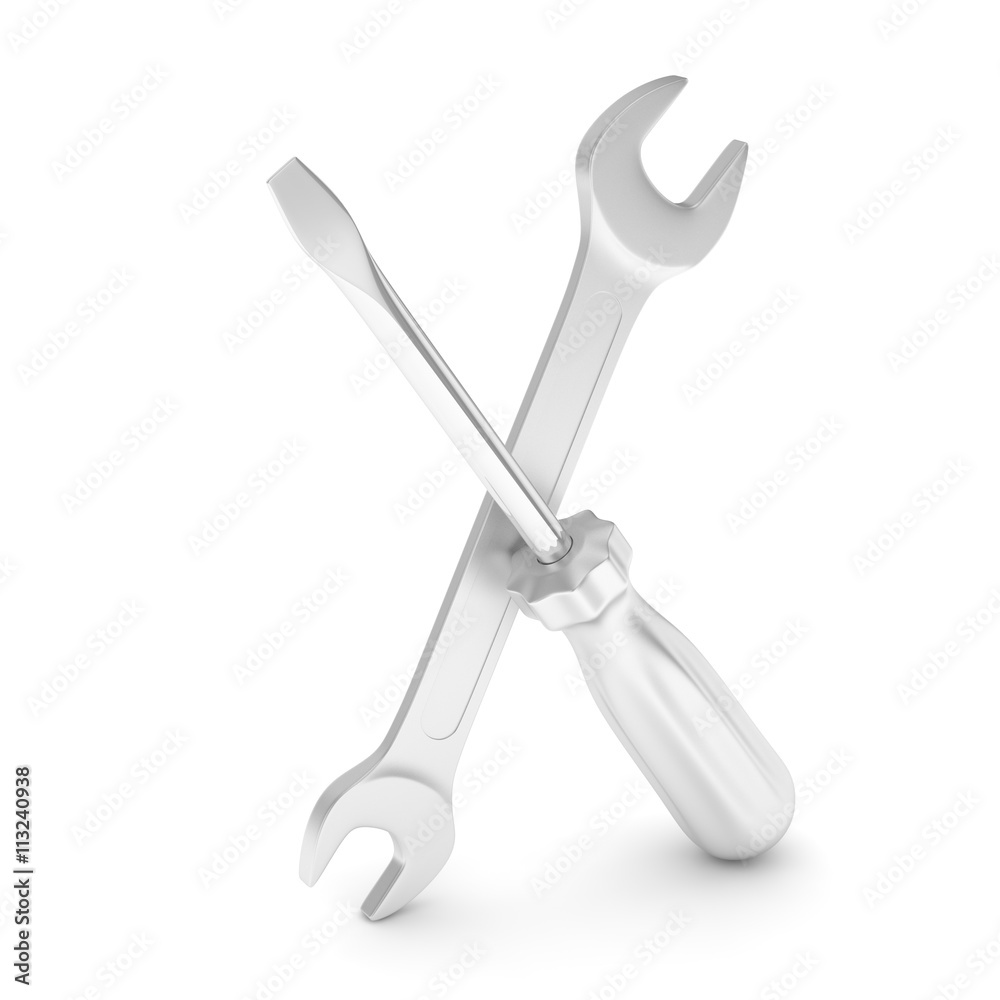 3D Illustration Wrench and screwdriver, service concept 3D Illustration Wrench and screwdriver, service concept