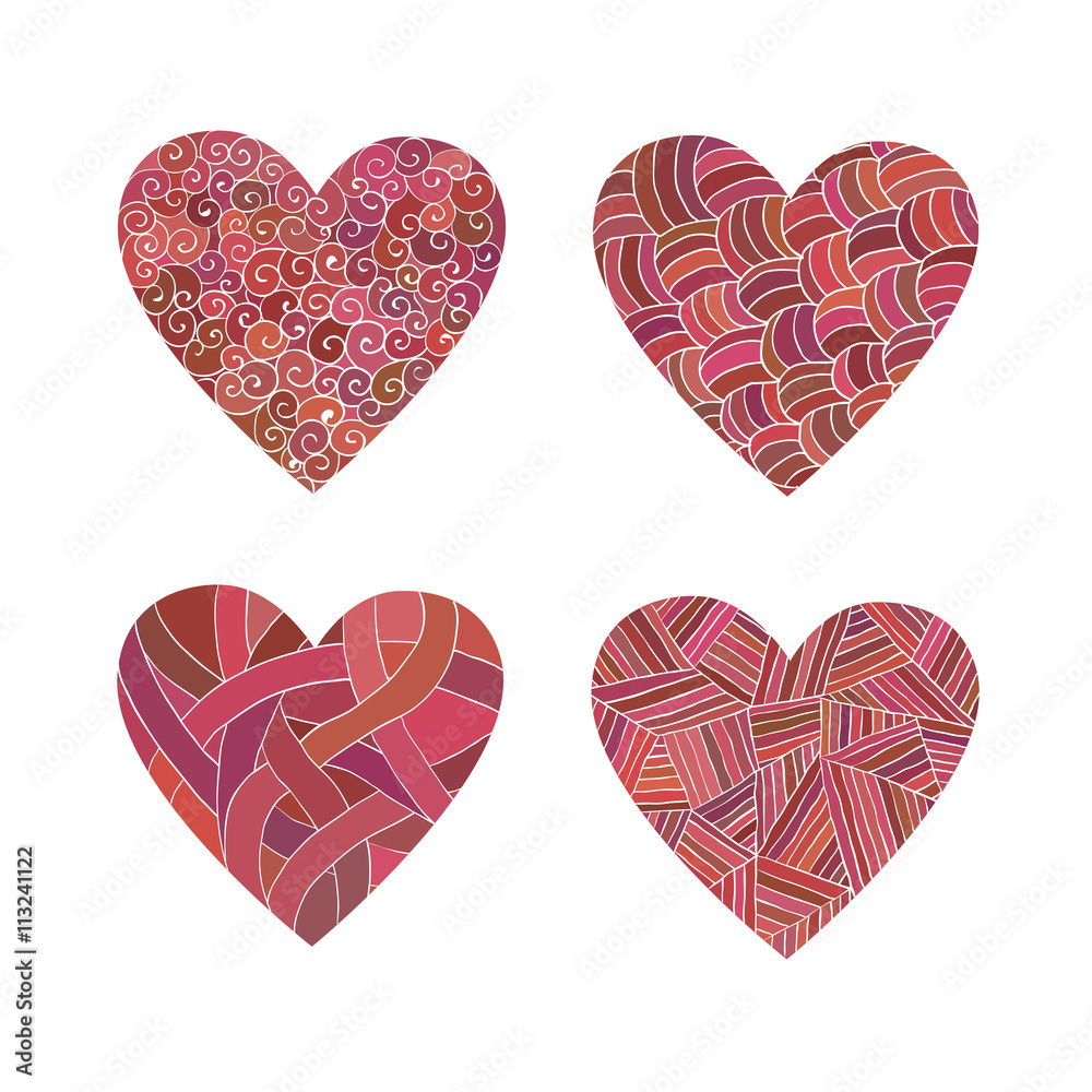 Set doodle pink hearts.