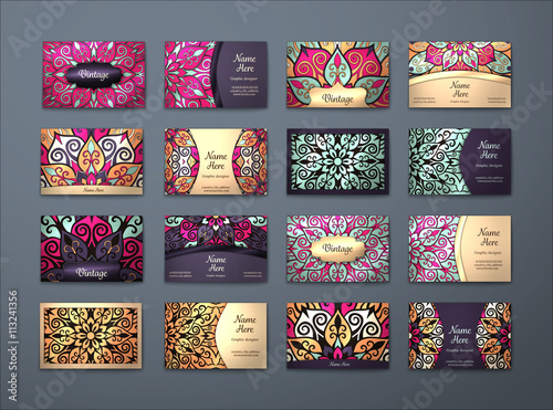 Vector vintage business cards big set..