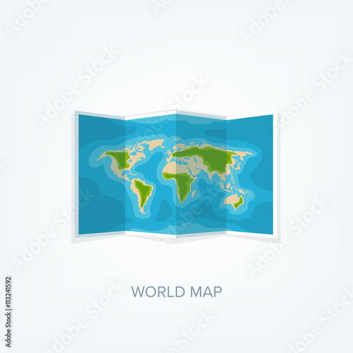 World map in a flat style. Earth, globe. Navigation. Route and destination. Icon.