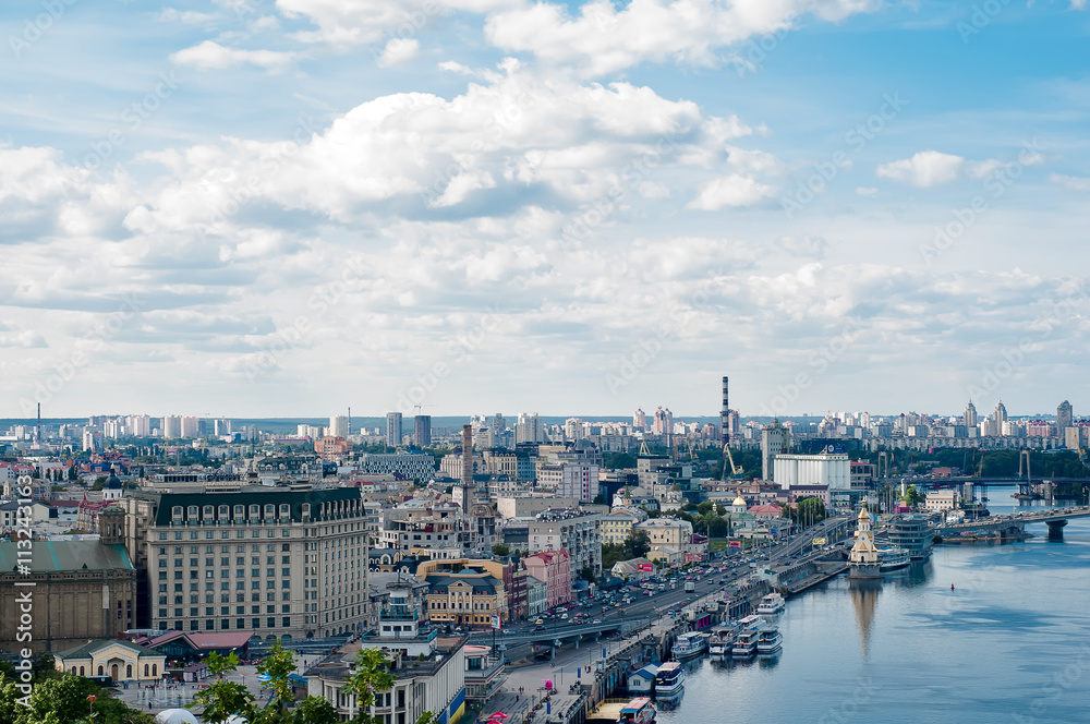 Kiev cityscape: view of River Dnieper.