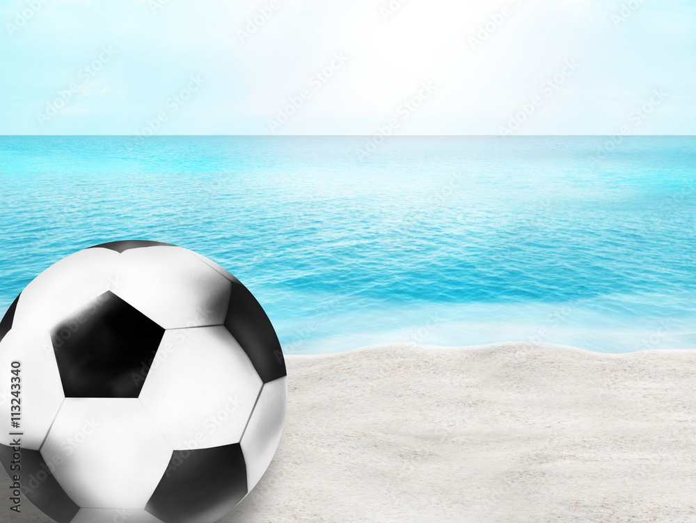 beautiful beach football soccer ball 3D ball sand water background