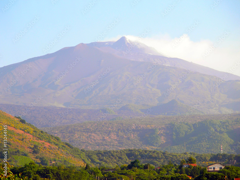 Etna volcano smokes.