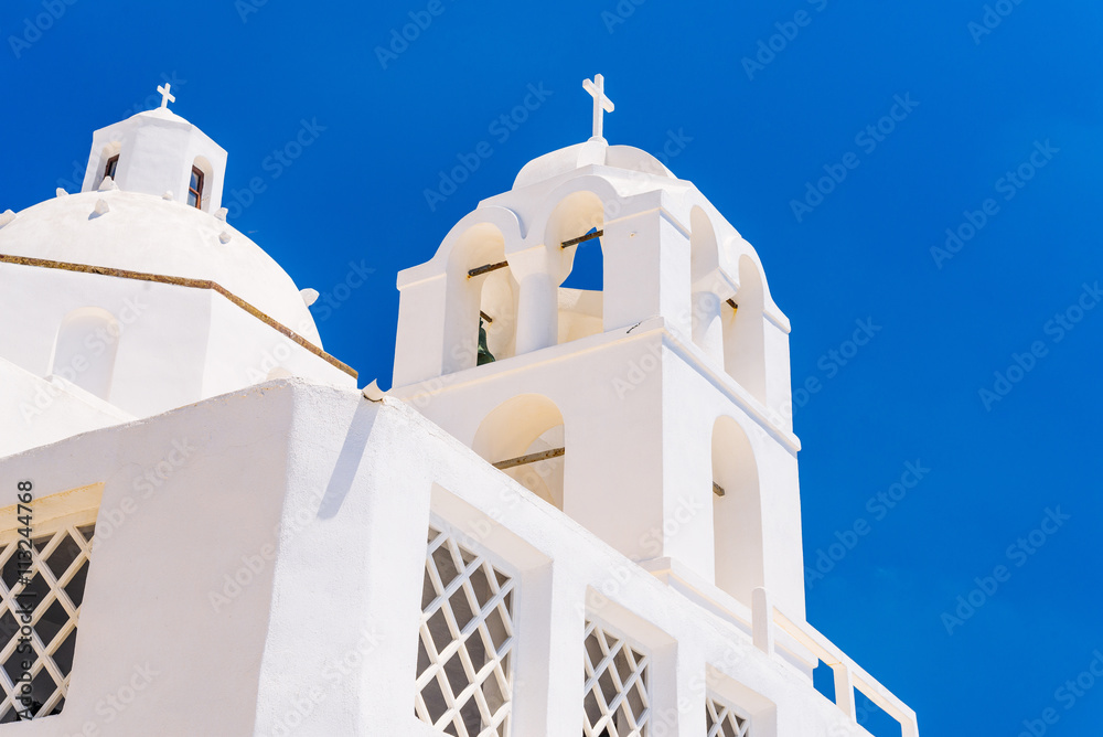 Detail of a beautiful white church on Santorini