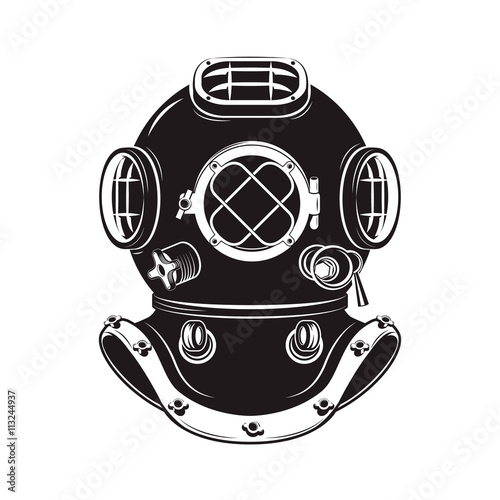 Deep Sea. Old style diver helmet isolated on white background