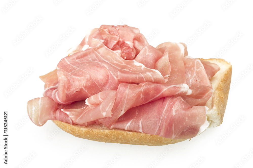 sandwich with Italian prosciutto crudo ,raw ham leg sliced