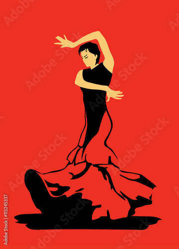 Flamenco dance on red background