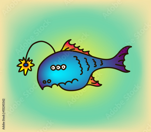 Cartoon party anglefish, vector illustration. Mariana trench inhabitant