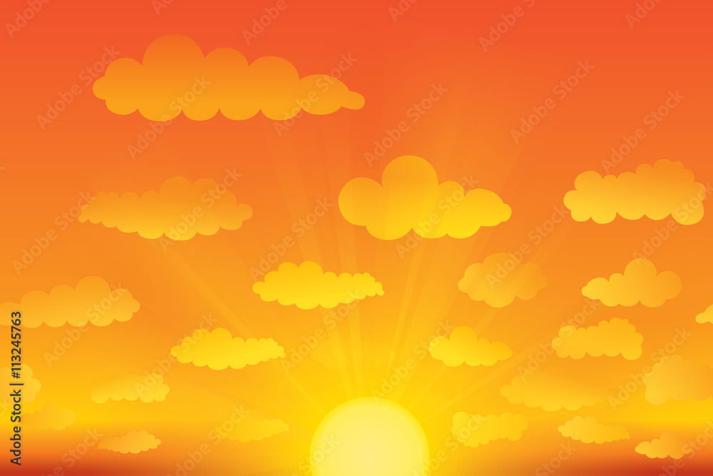 Sunset sky and clouds background. Vector illustration