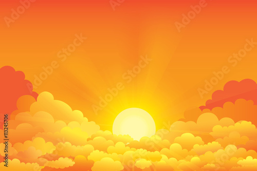 Sunset sky and clouds background. Vector illustration