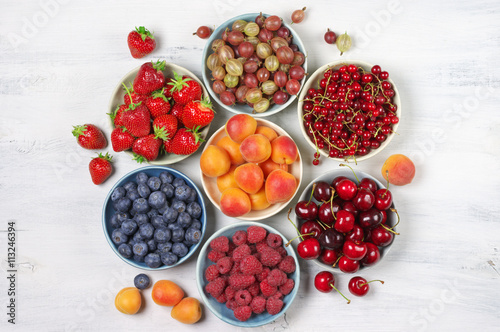 Various fruits in bowls