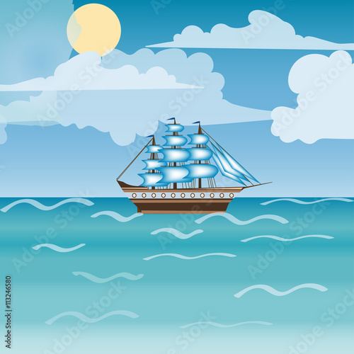 Three masted sailing ship frigate transport 