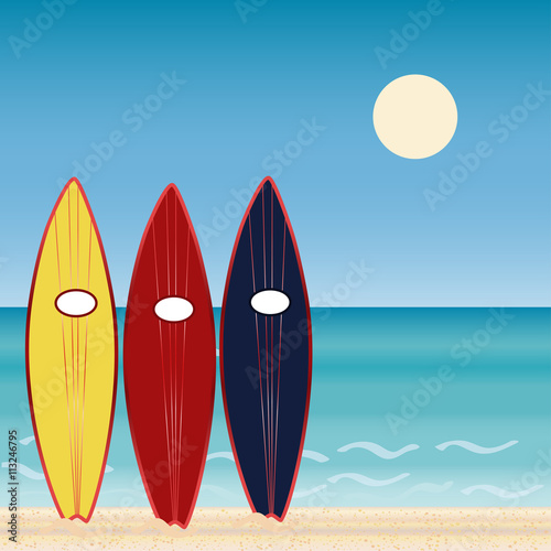 Three surf Boards, beach holidays. Extreme sport.  © KozyrevaElena